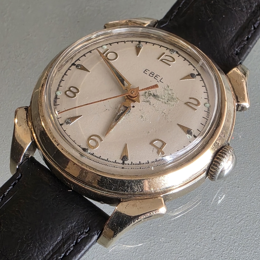 Vintage Ebel Swiss Automatic Champagne Pie Pan Dial With Naturally Aged Beauty. - Picture 4 of 7